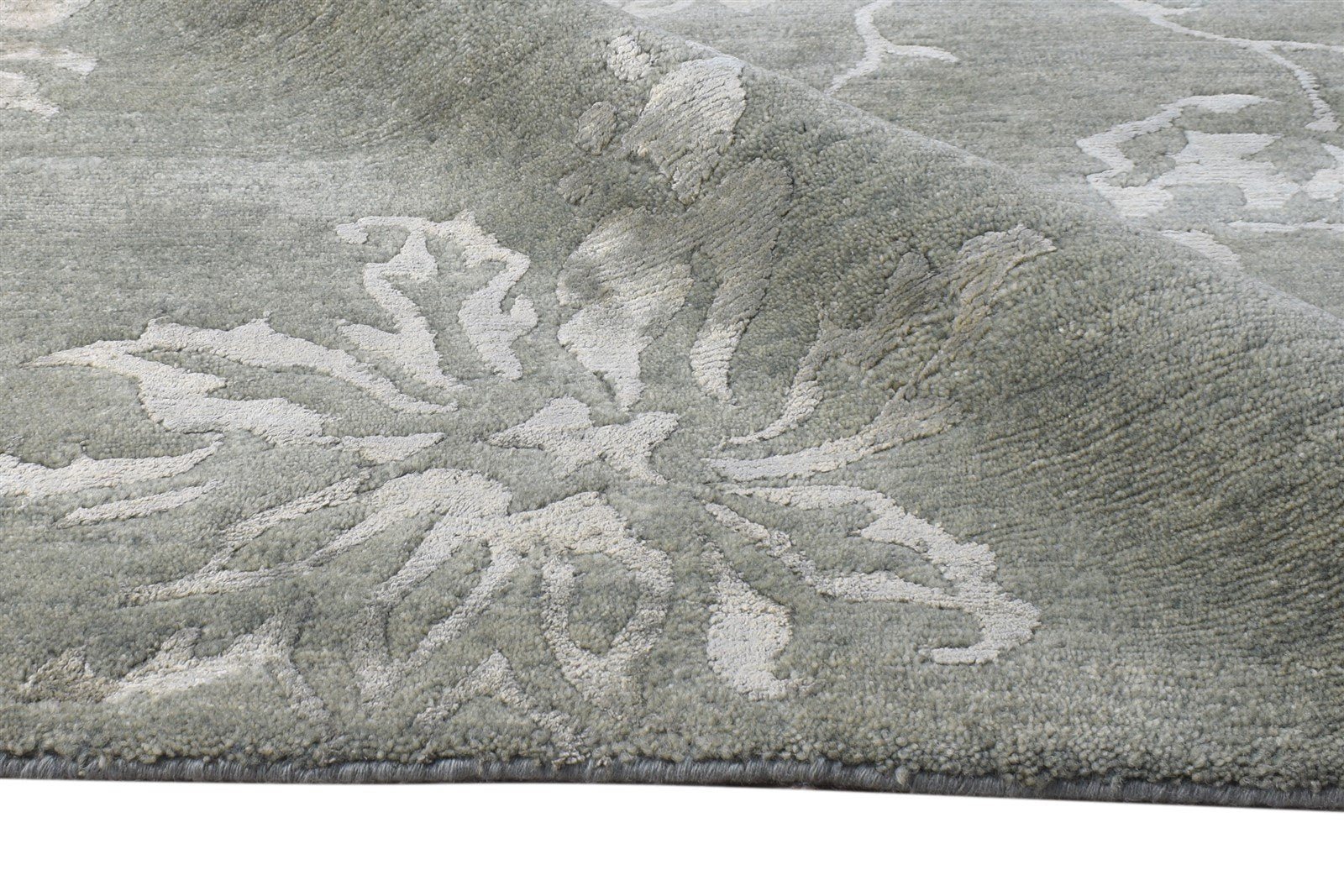 6' X 9' Rug Wool / Silk Grey Modern Hand Knotted French Floral Large Carpet 7865093587093
