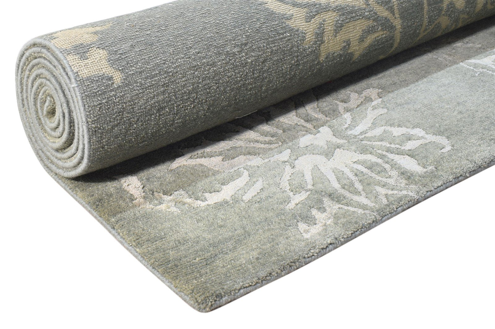 6' X 9' Rug Wool / Silk Grey Modern Hand Knotted French Floral Large Carpet 7865093587093
