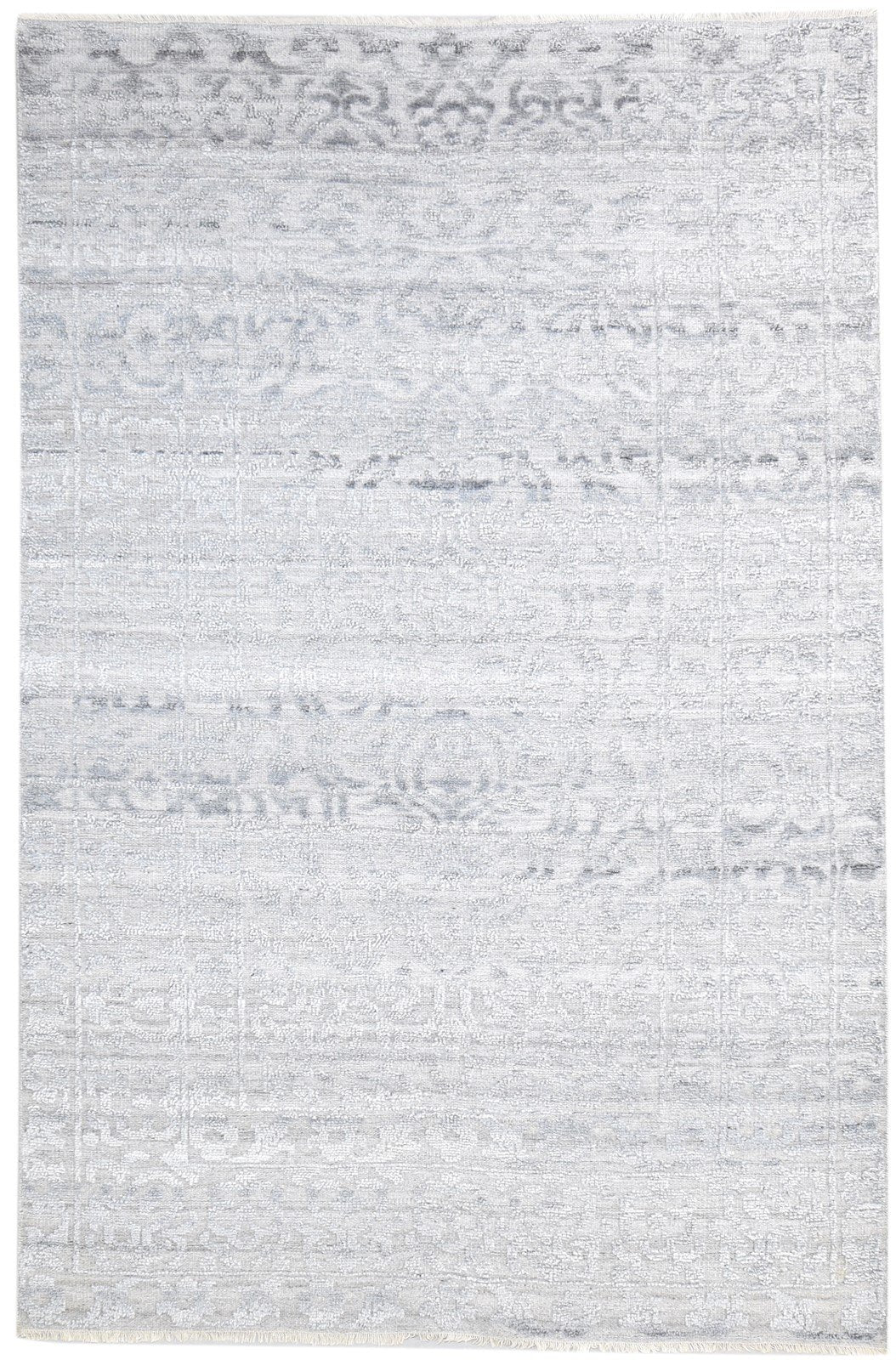 6' X 9' Rug Wool Silk Grey Modern Hand Knotted Scandinavian Floral Large Carpet 7864625791125