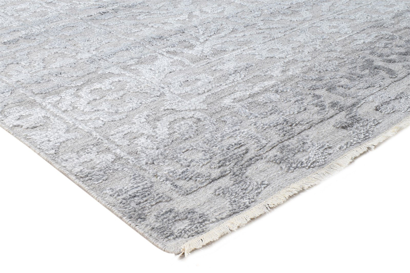 6' X 9' Rug Wool Silk Grey Modern Hand Knotted Scandinavian Floral Large Carpet 7864625791125