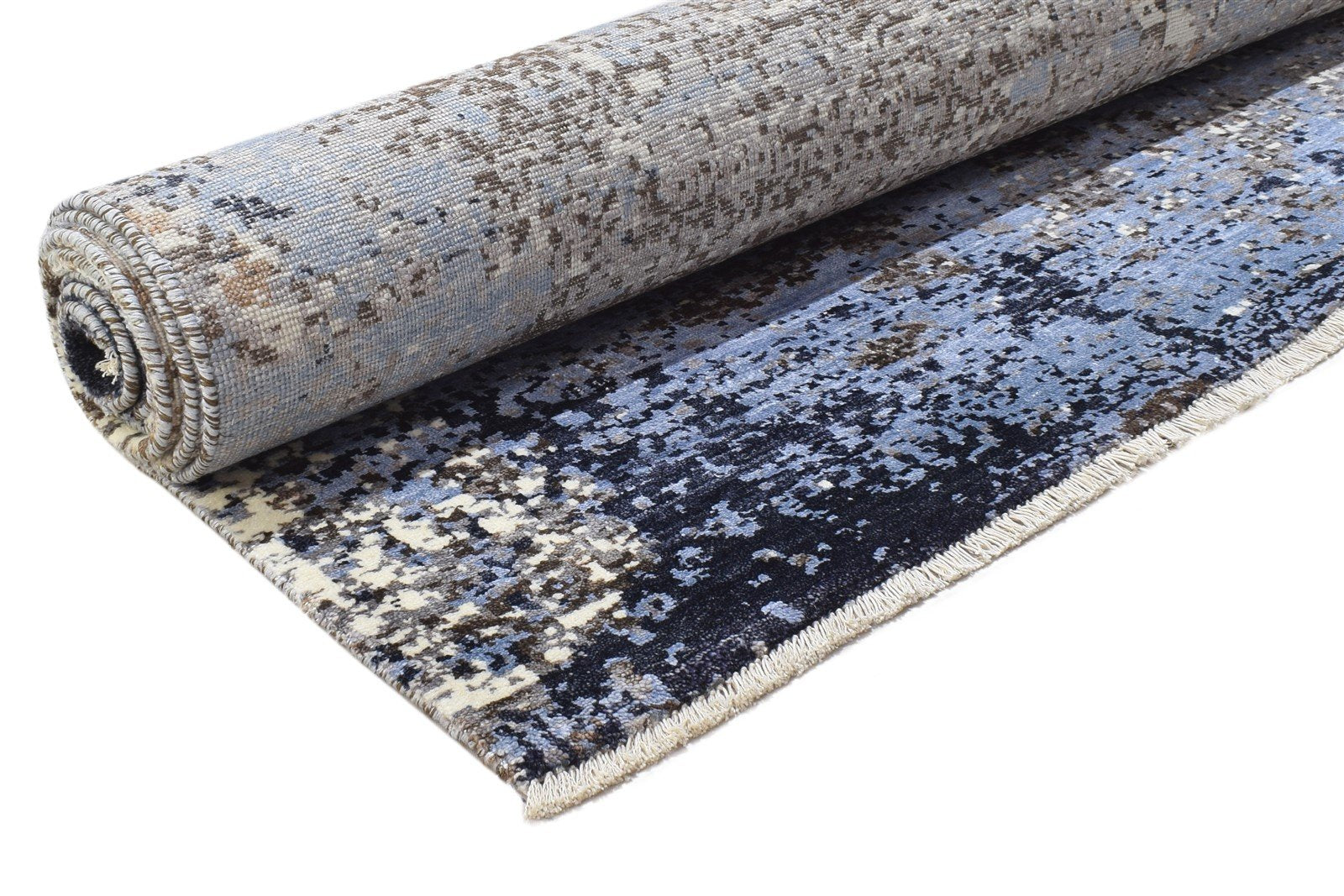 8' X 10' Rug Silk Blue Modern Hand Knotted Indian Abstract Large Carpet Area Rug