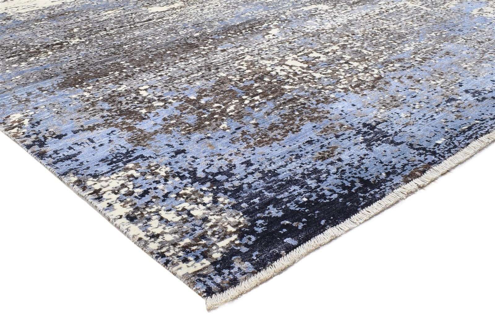 8' X 10' Rug Silk Blue Modern Hand Knotted Indian Abstract Large Carpet Area Rug