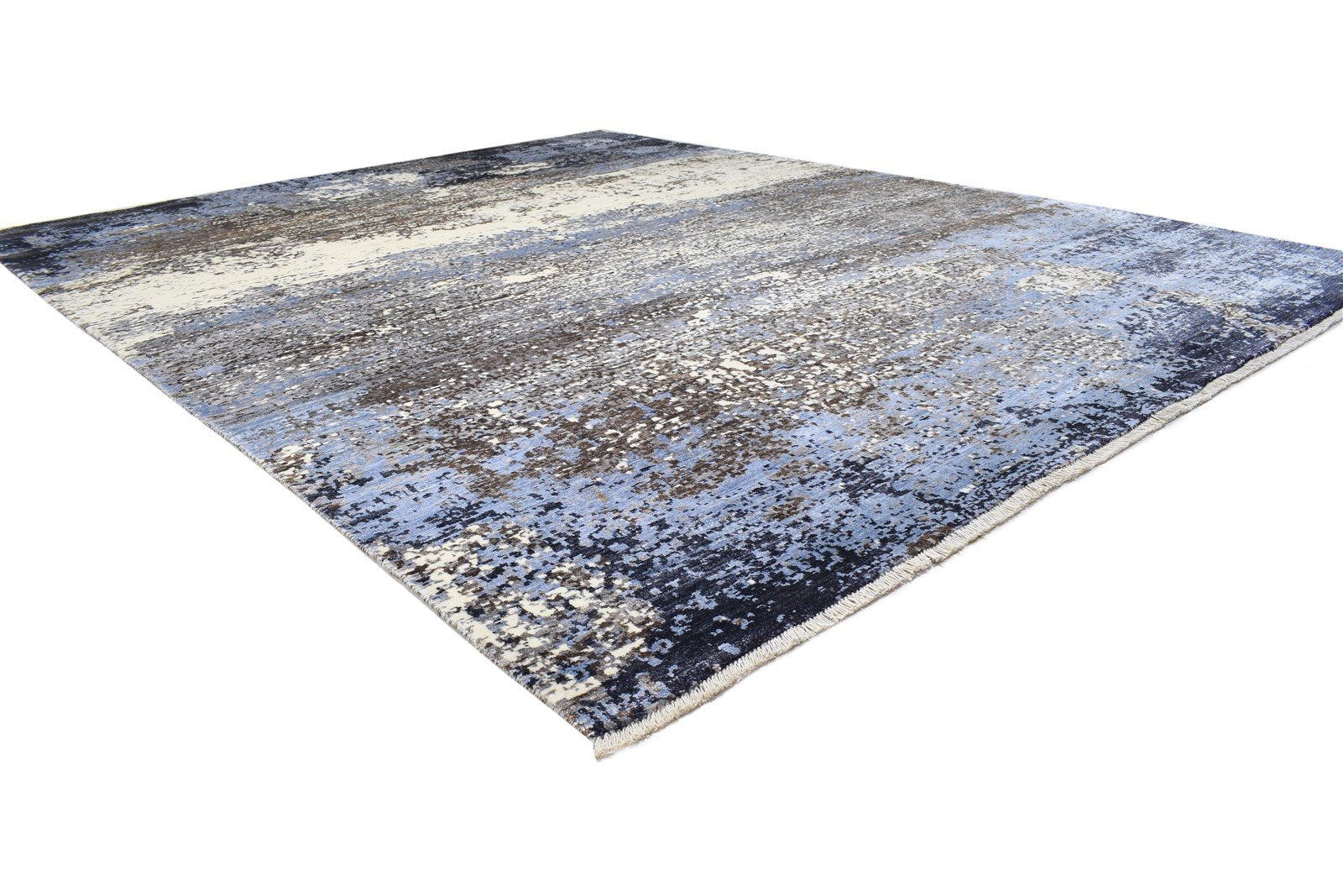 8' X 10' Rug Silk Blue Modern Hand Knotted Indian Abstract Large Carpet Area Rug