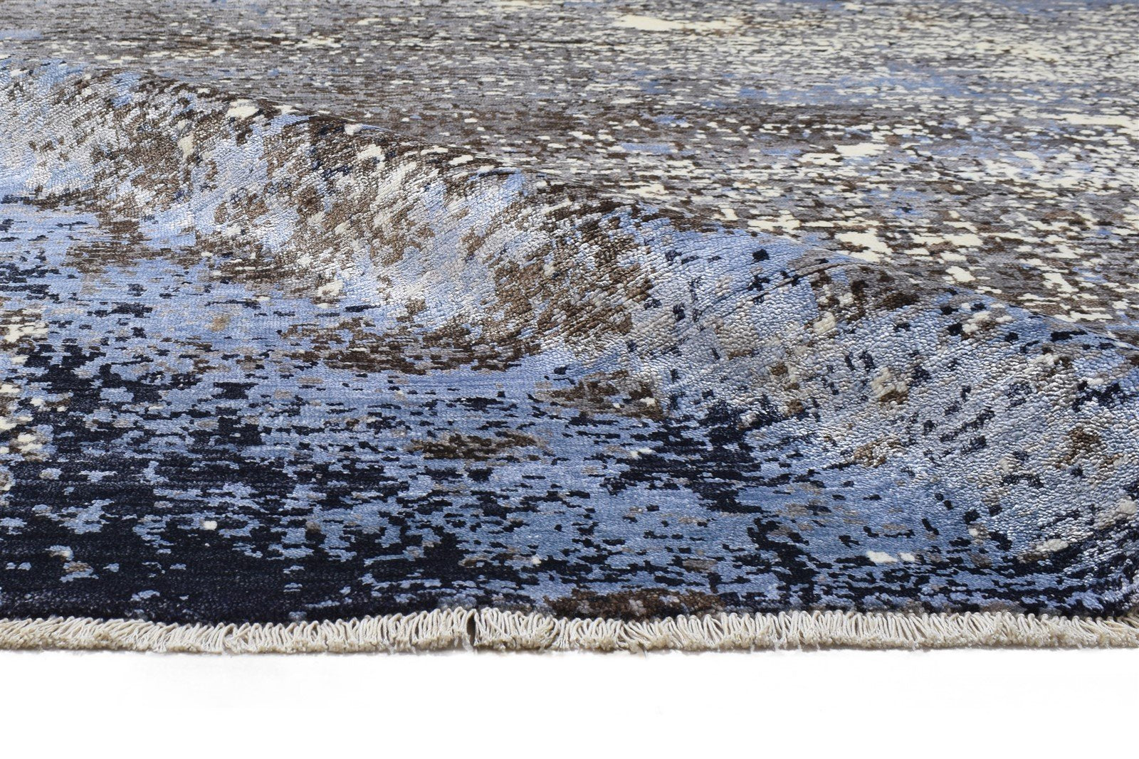 8' X 10' Rug Silk Blue Modern Hand Knotted Indian Abstract Large Carpet Area Rug