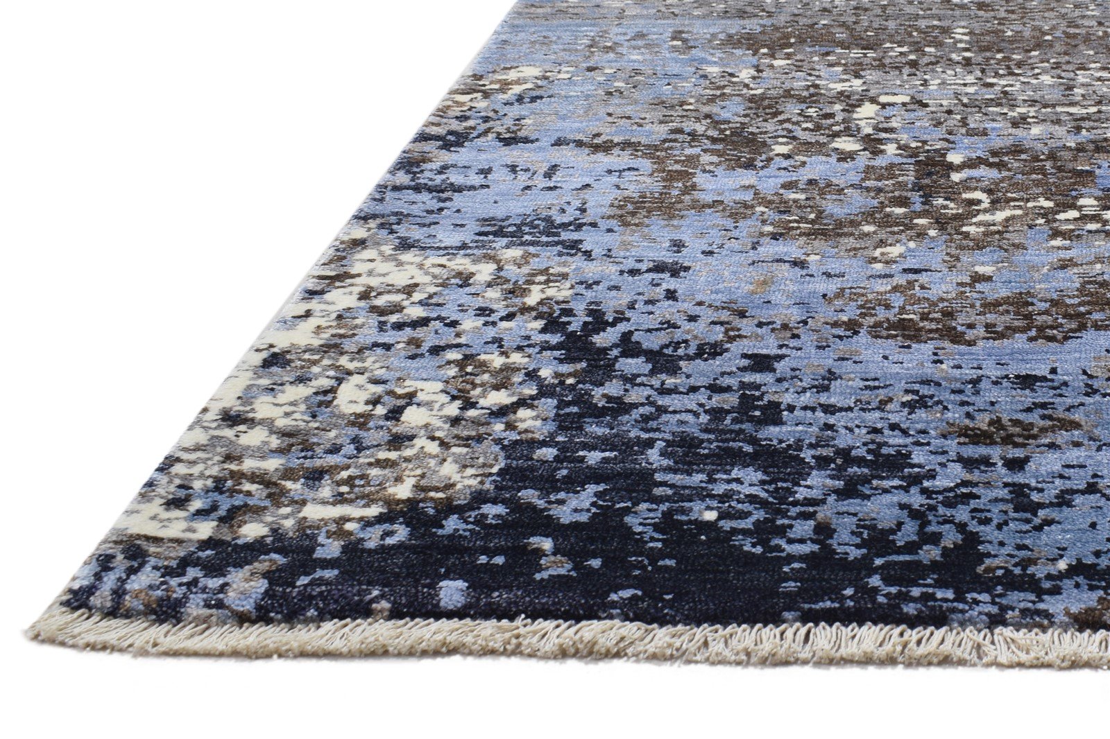 8' X 10' Rug Silk Blue Modern Hand Knotted Indian Abstract Large Carpet Area Rug