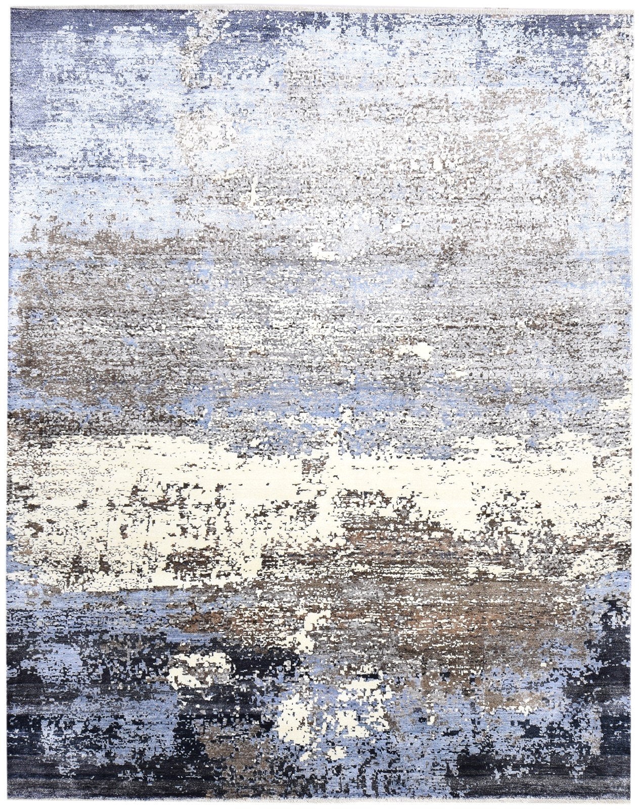 8' X 10' Rug Silk Blue Modern Hand Knotted Indian Abstract Large Carpet Area Rug