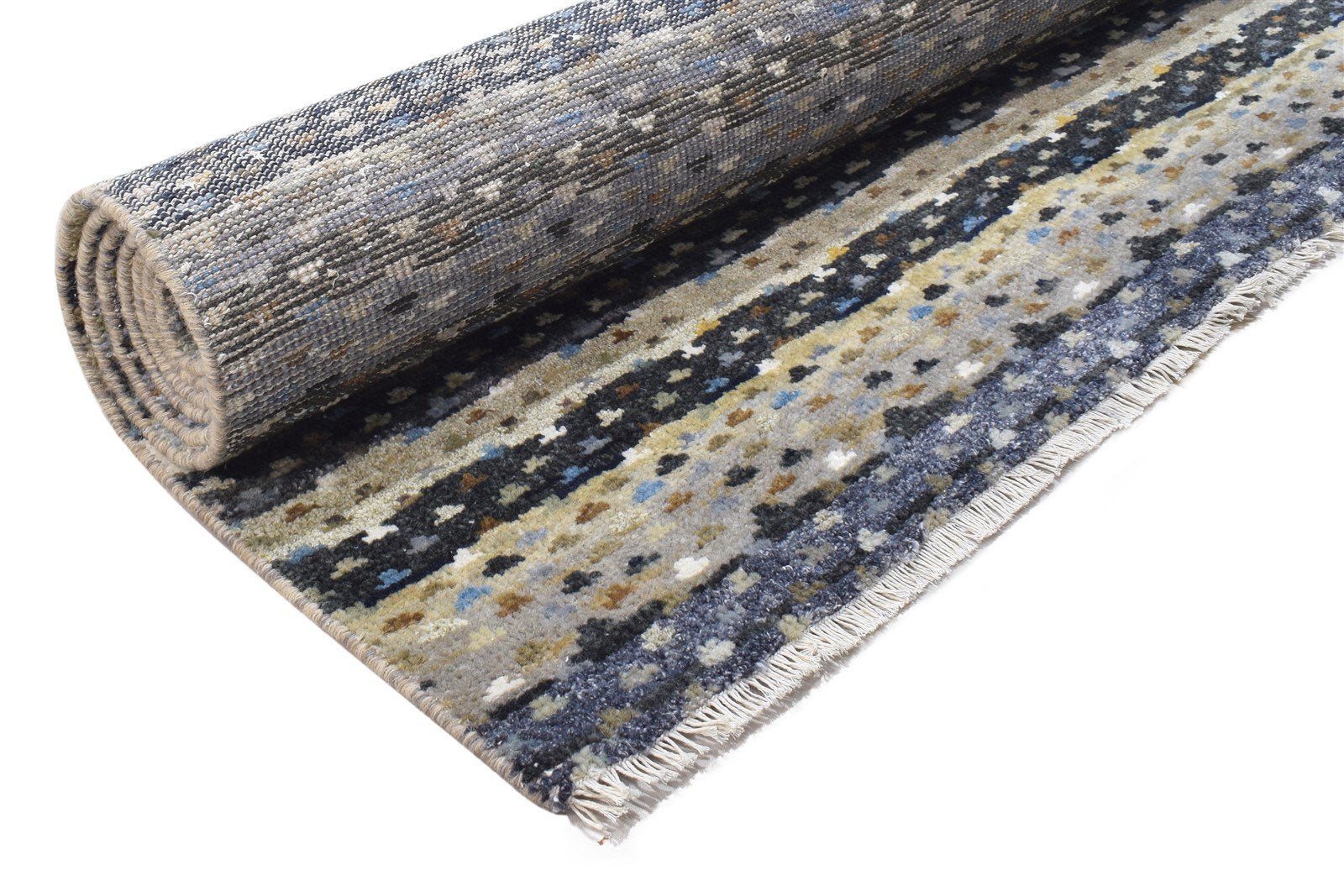 Hand Knotted Grey Wool Rug 6' X 9' Modern Scandinavian Abstract Room Size Carpet Area Rug