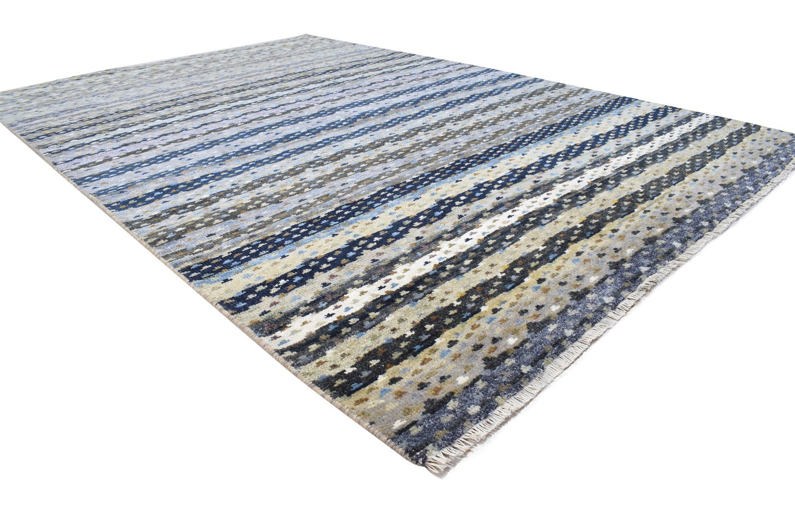 Hand Knotted Grey Wool Rug 6' X 9' Modern Scandinavian Abstract Room Size Carpet Area Rug