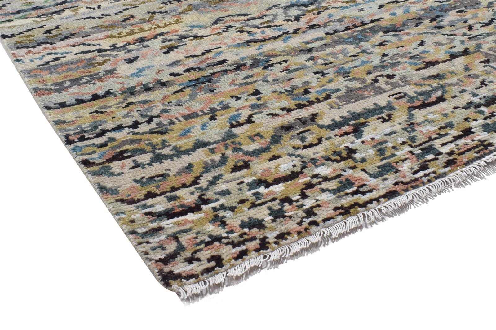 Wool Green Rug 9' X 12' Modern Hand Knotted Indian Abstract Large Carpet Area Rug