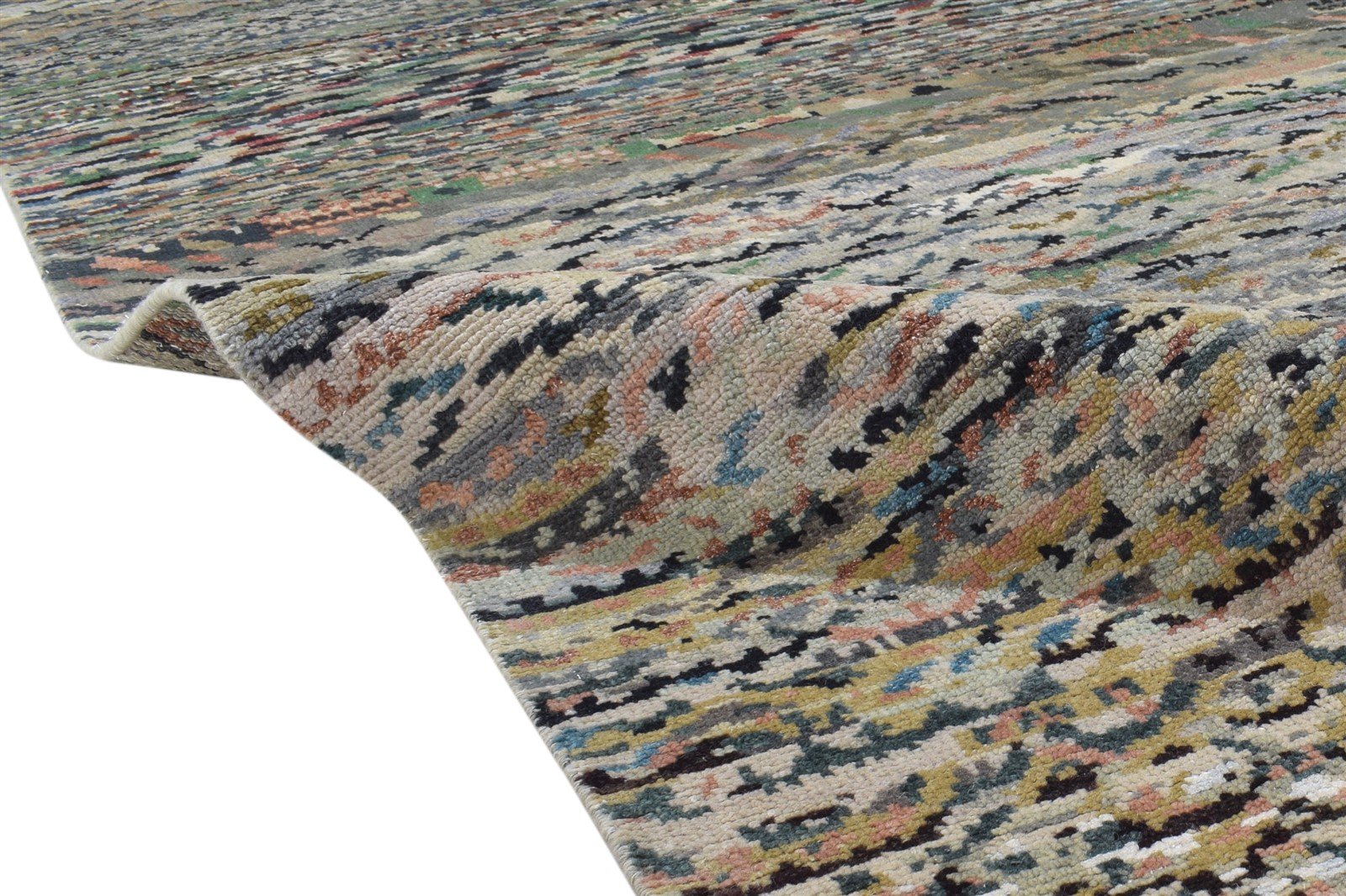 Wool Green Rug 9' X 12' Modern Hand Knotted Indian Abstract Large Carpet Area Rug