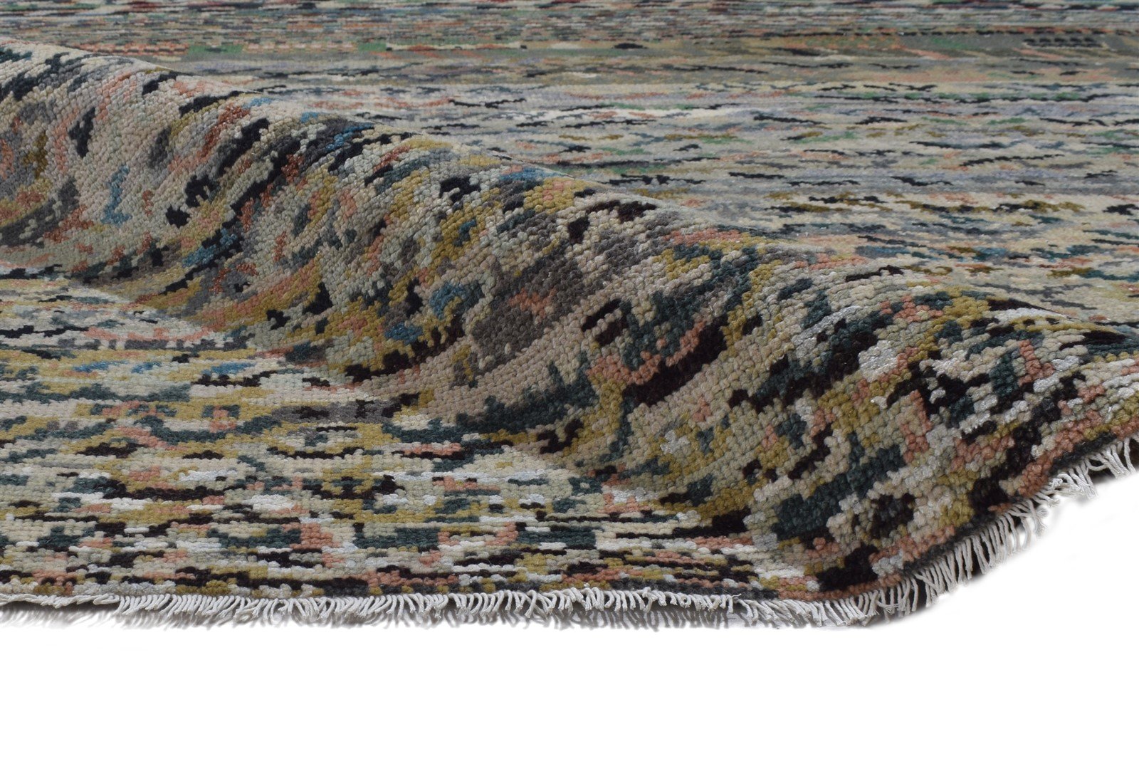 Wool Green Rug 9' X 12' Modern Hand Knotted Indian Abstract Large Carpet Area Rug