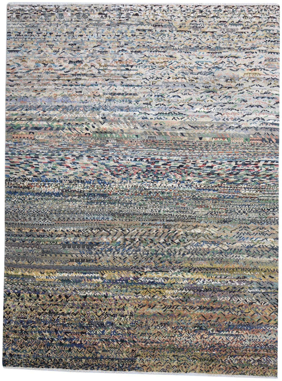 Wool Green Rug 9' X 12' Modern Hand Knotted Indian Abstract Large Carpet Area Rug