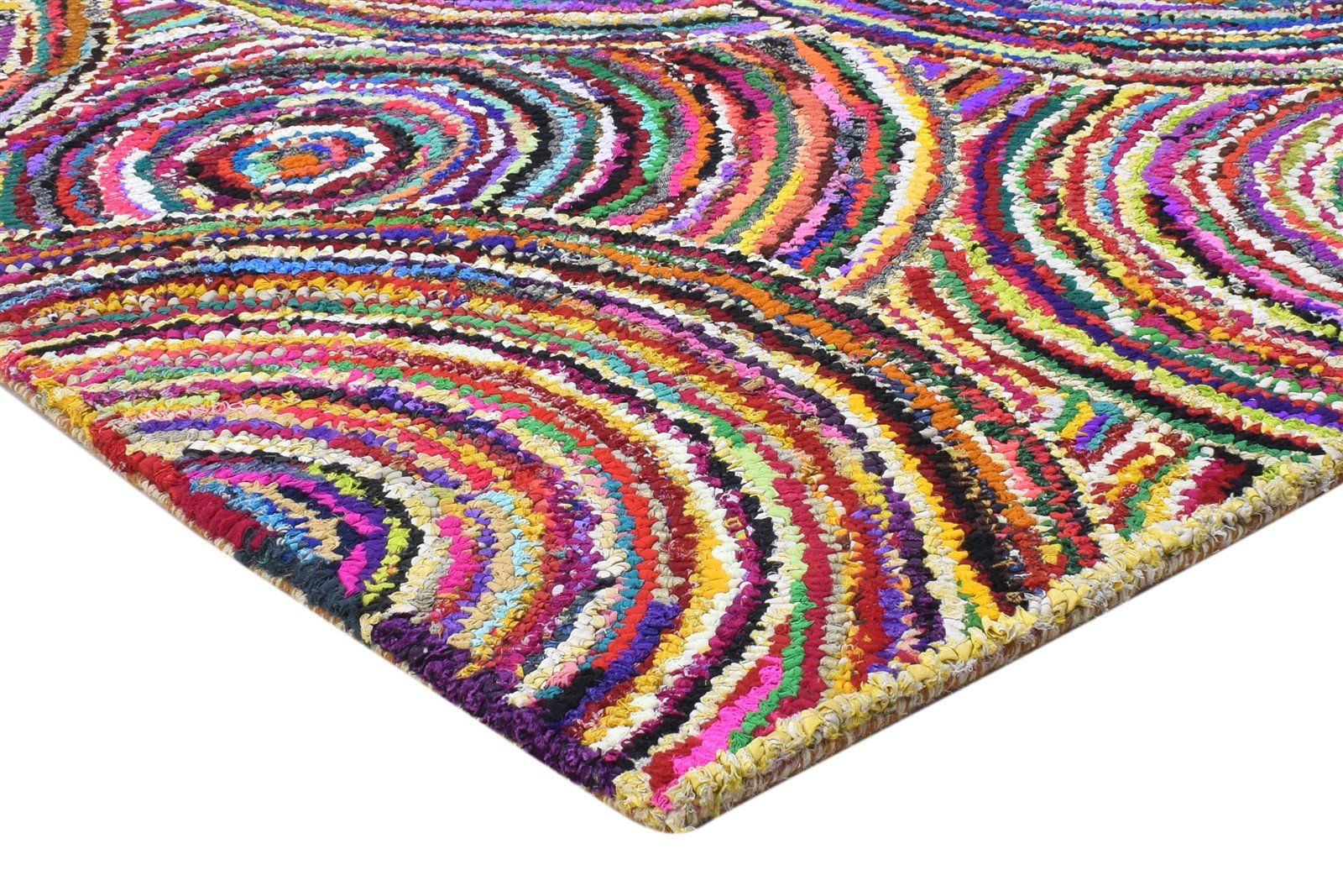 Cotton Polyester Multi Color Rug 5X7 Modern Hand Woven Bohemian Circles Area Rug