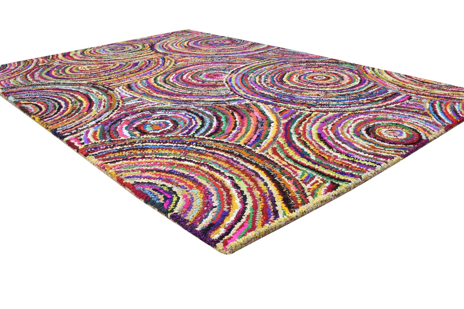 Cotton Polyester Multi Color Rug 5X7 Modern Hand Woven Bohemian Circles Area Rug