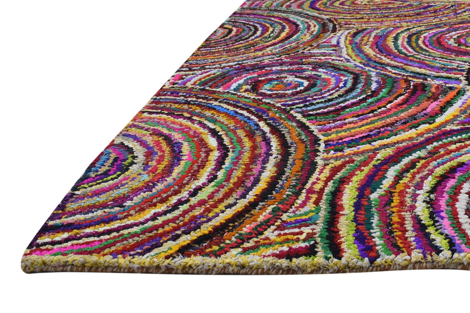 Cotton Polyester Multi Color Rug 5X7 Modern Hand Woven Bohemian Circles Area Rug
