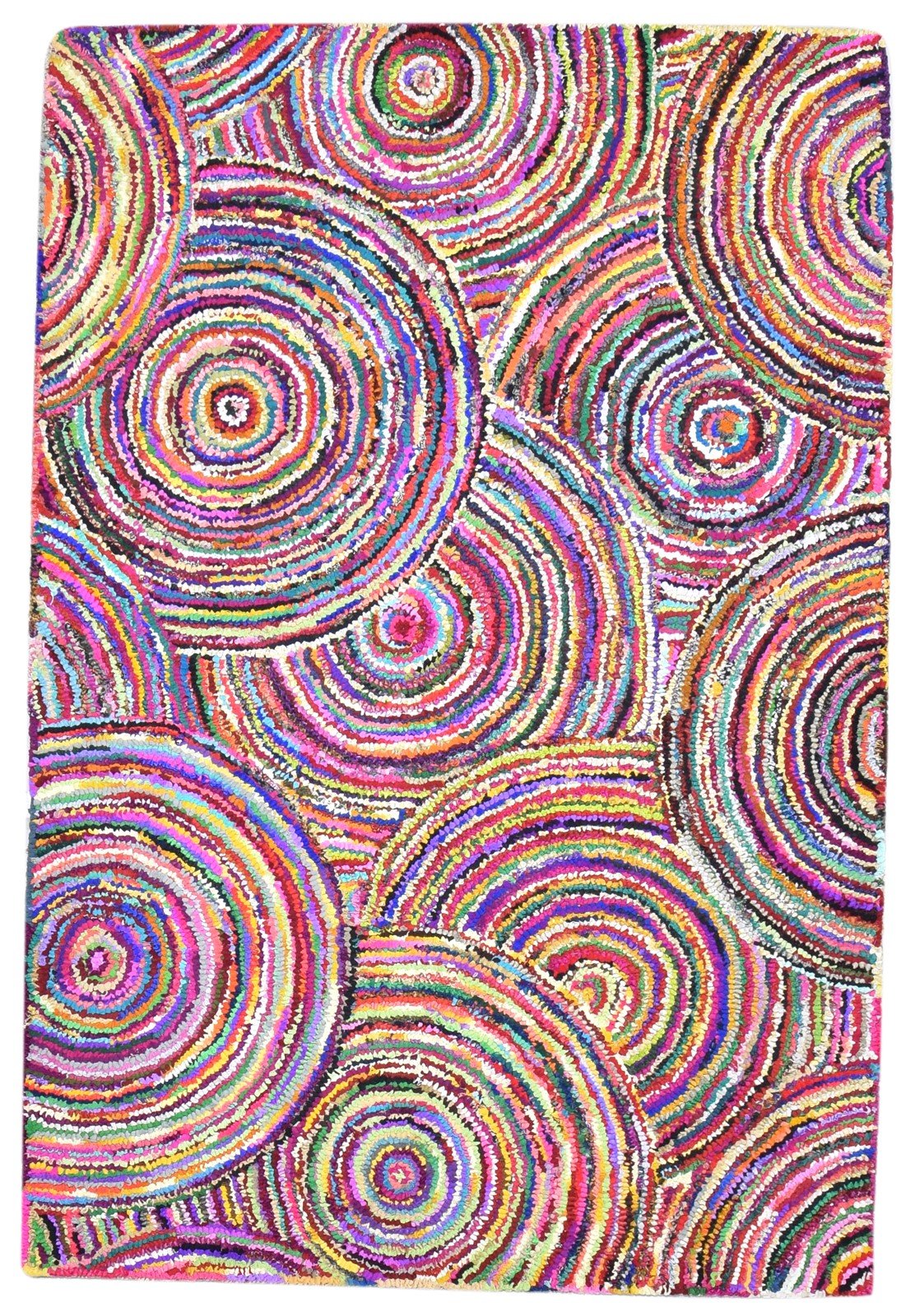 Cotton Polyester Multi Color Rug 5X7 Modern Hand Woven Bohemian Circles Area Rug