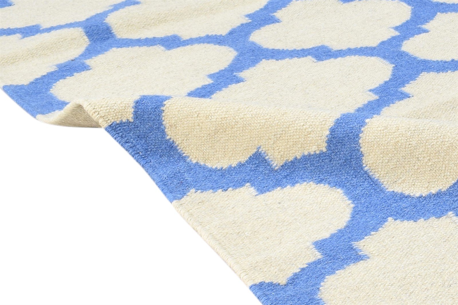 Dhurrie Blue Wool Rug 5' X 7' Modern Moroccan Trellis Room Size Carpet