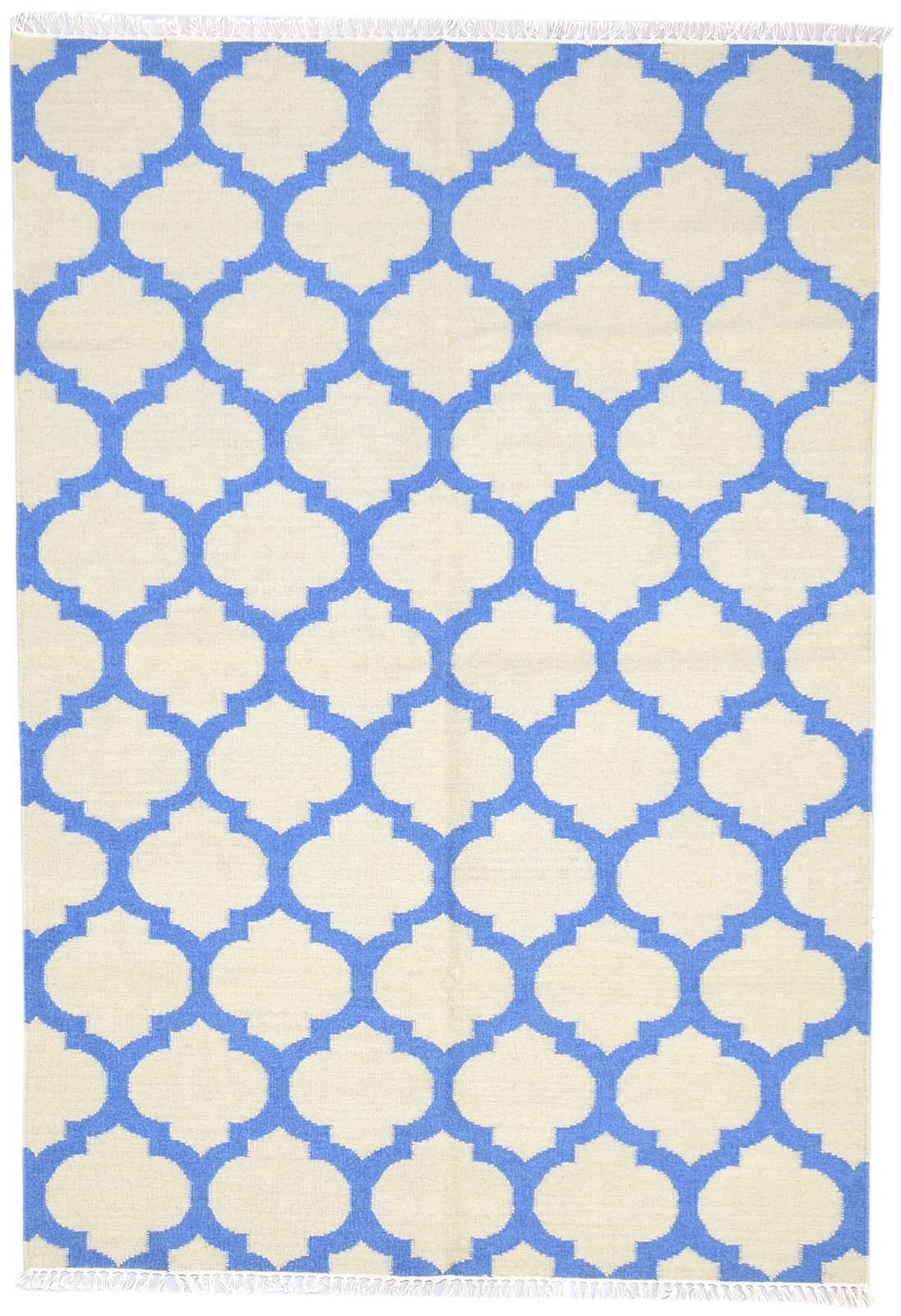 Dhurrie Blue Wool Rug 5' X 7' Modern Moroccan Trellis Room Size Carpet
