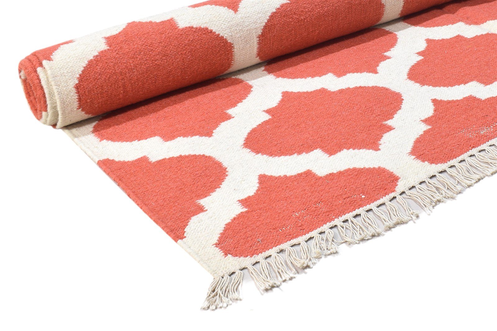 Dhurrie Pink Wool Rug 5' X 8' Modern Moroccan Trellis Room Size Carpet