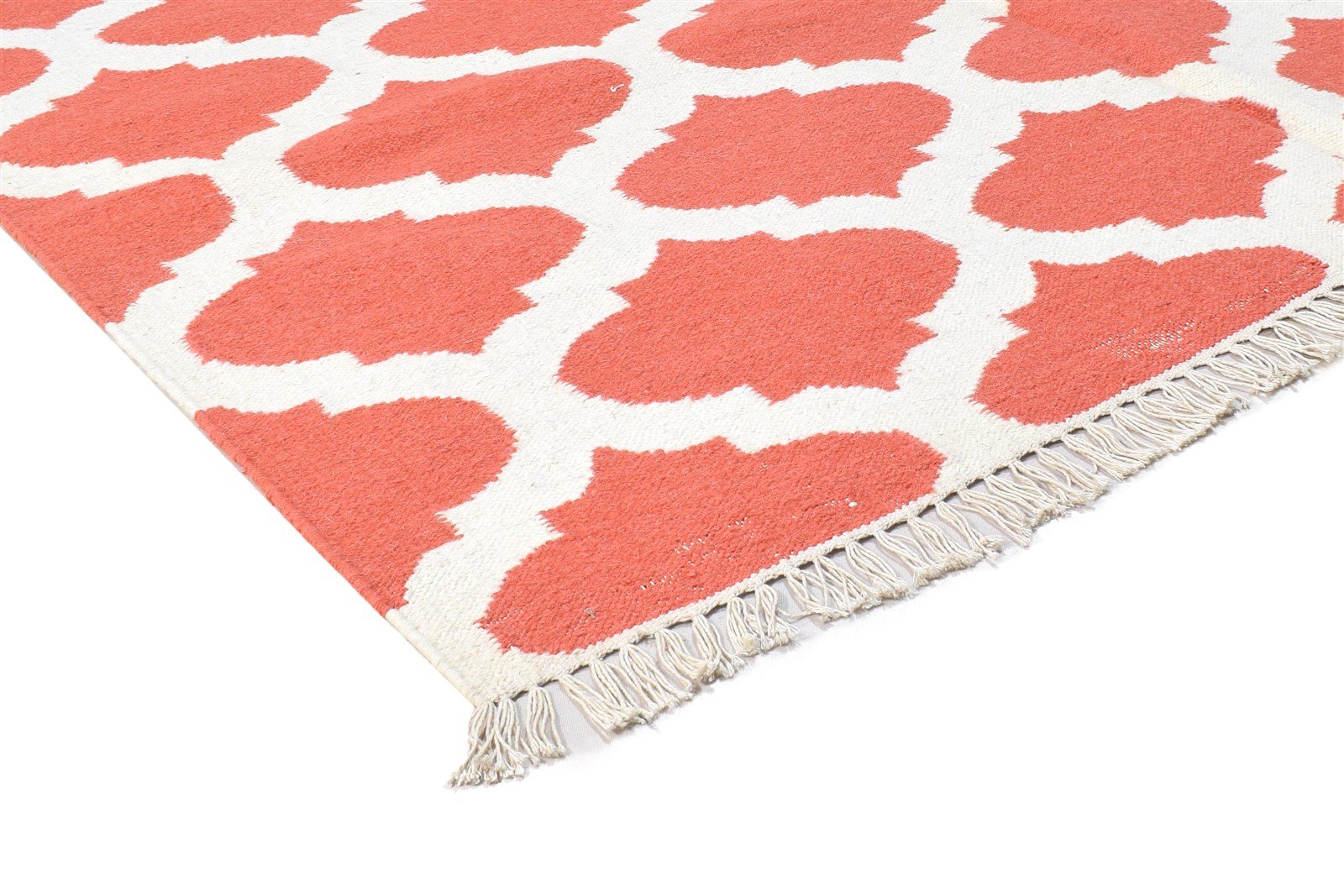 Dhurrie Pink Wool Rug 5' X 8' Modern Moroccan Trellis Room Size Carpet