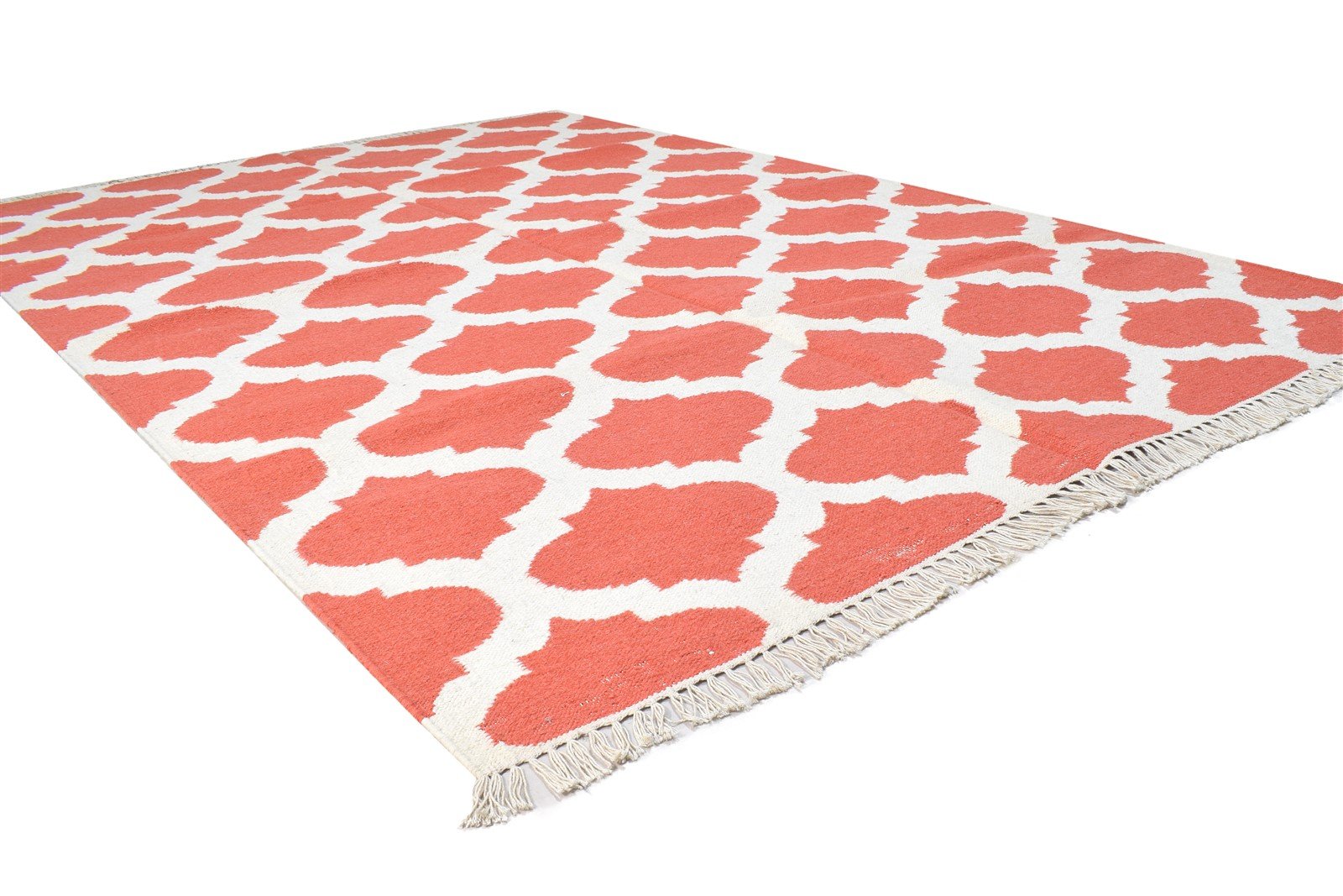 Dhurrie Pink Wool Rug 5' X 8' Modern Moroccan Trellis Room Size Carpet
