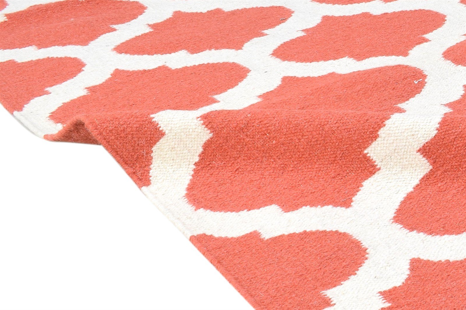 Dhurrie Pink Wool Rug 5' X 8' Modern Moroccan Trellis Room Size Carpet