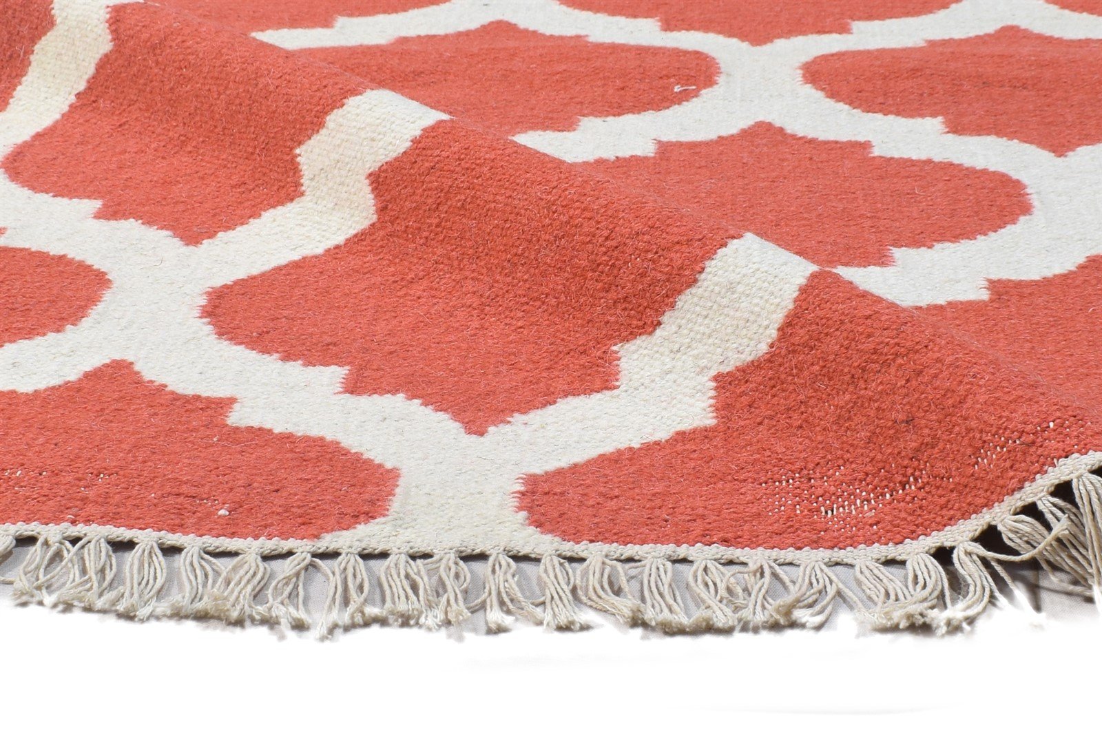 Dhurrie Pink Wool Rug 5' X 8' Modern Moroccan Trellis Room Size Carpet