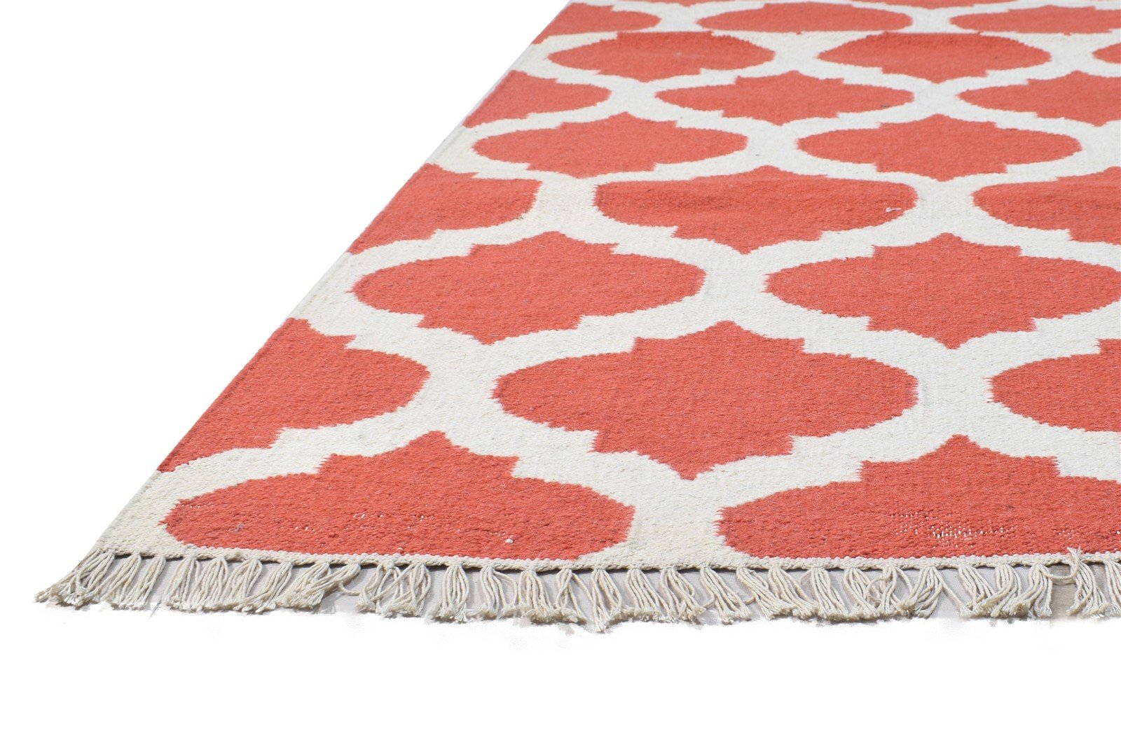 Dhurrie Pink Wool Rug 5' X 8' Modern Moroccan Trellis Room Size Carpet