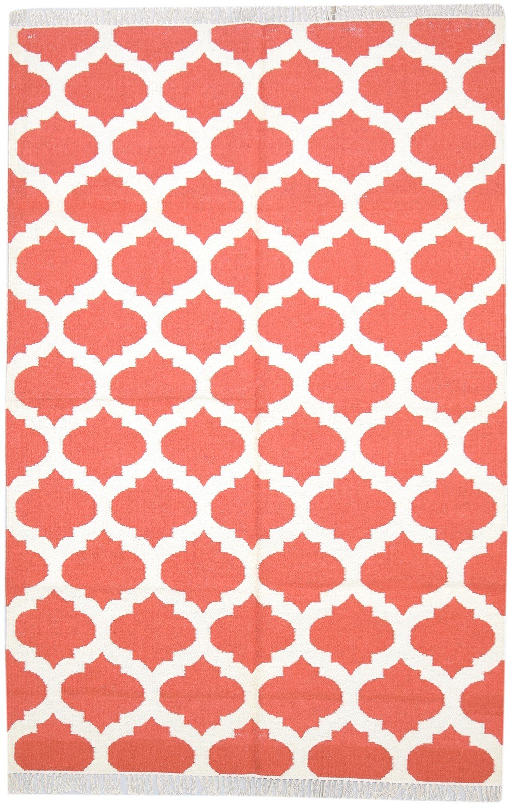 Dhurrie Pink Wool Rug 5' X 8' Modern Moroccan Trellis Room Size Carpet