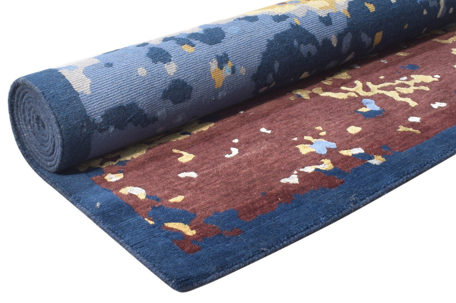 Hand Knotted Blue Wool / Silk Rug 8' X 10' Modern Indian Abstract Large Carpet