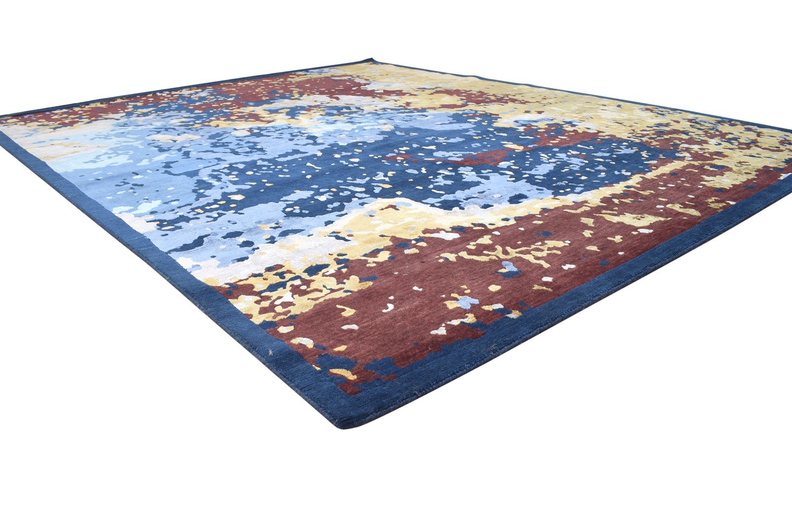 Hand Knotted Blue Wool / Silk Rug 8' X 10' Modern Indian Abstract Large Carpet