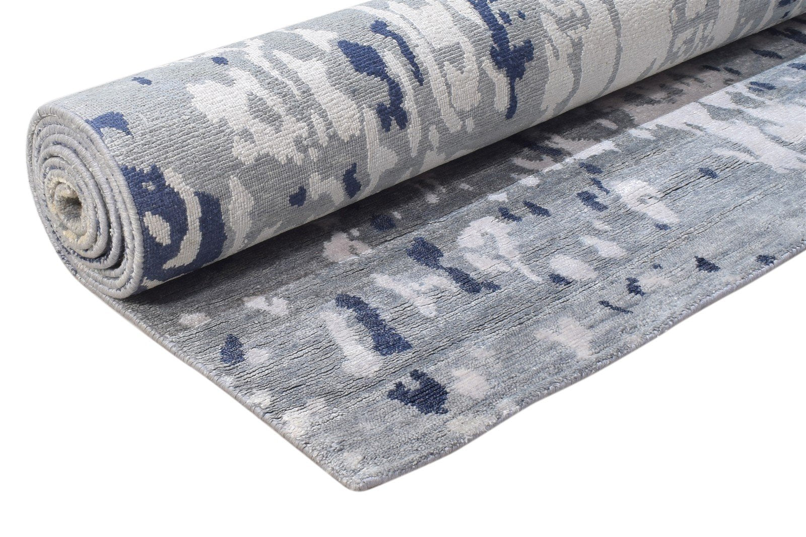8' X 10' Rug Silk Blue Modern Hand Knotted Indian Abstract Large Carpet