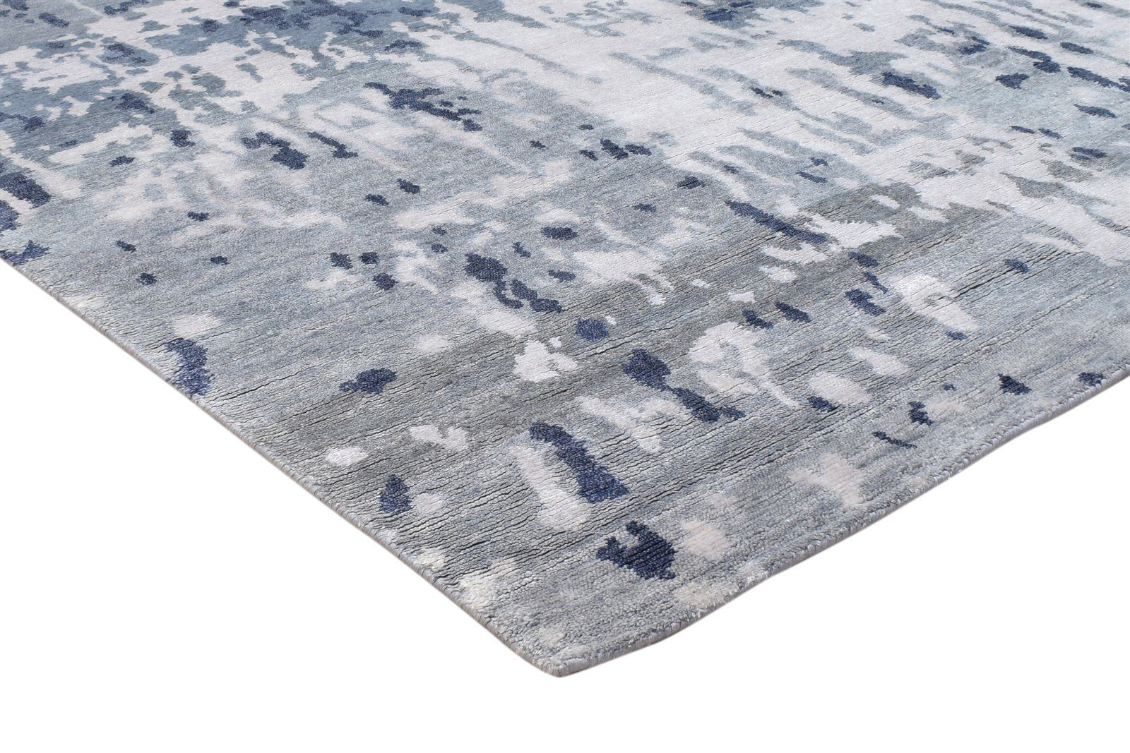 8' X 10' Rug Silk Blue Modern Hand Knotted Indian Abstract Large Carpet