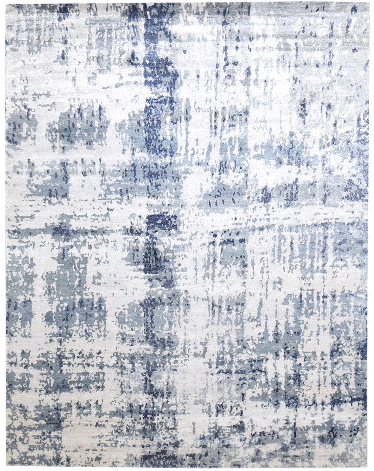 8' X 10' Rug Silk Blue Modern Hand Knotted Indian Abstract Large Carpet