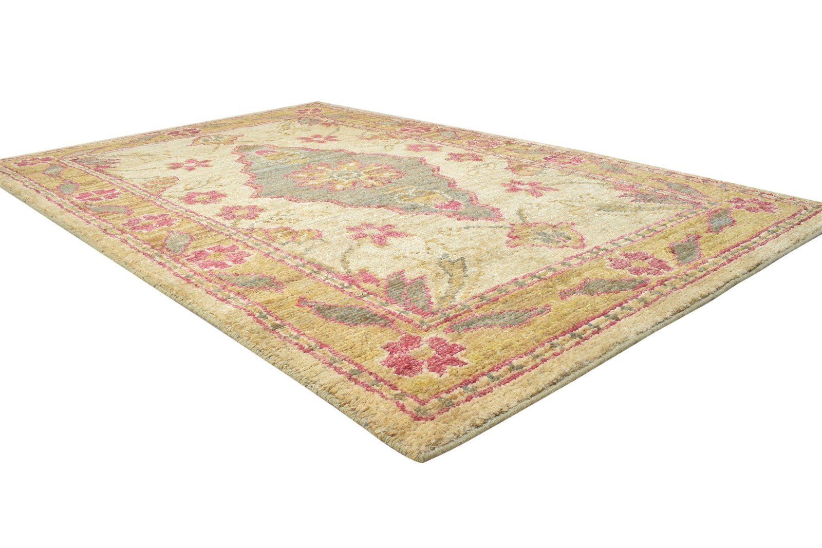 Jute Beige Rug 5X8 Persian Hand Knotted Heriz-Indian Medallion Room Size Carpet Area Rug