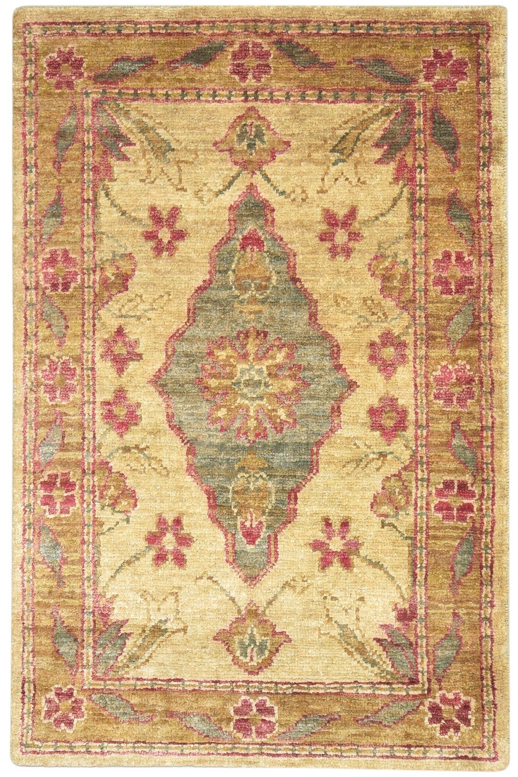 Jute Beige Rug 5X8 Persian Hand Knotted Heriz-Indian Medallion Room Size Carpet Area Rug