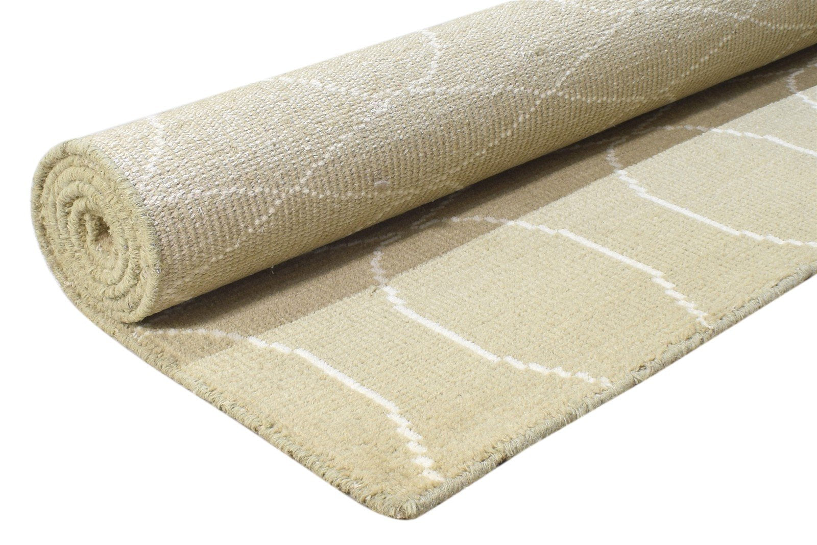 Beige Wool Rug 5' X 7' Modern Hand Knotted Scandinavian Trellis Room Size Carpet Area Rug