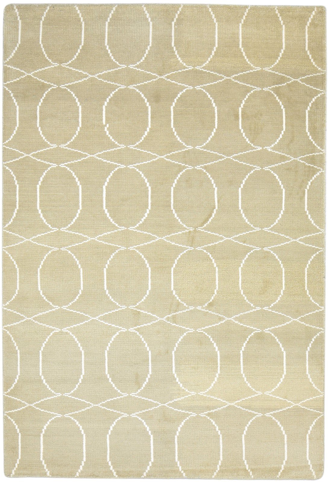 Beige Wool Rug 5' X 7' Modern Hand Knotted Scandinavian Trellis Room Size Carpet Area Rug