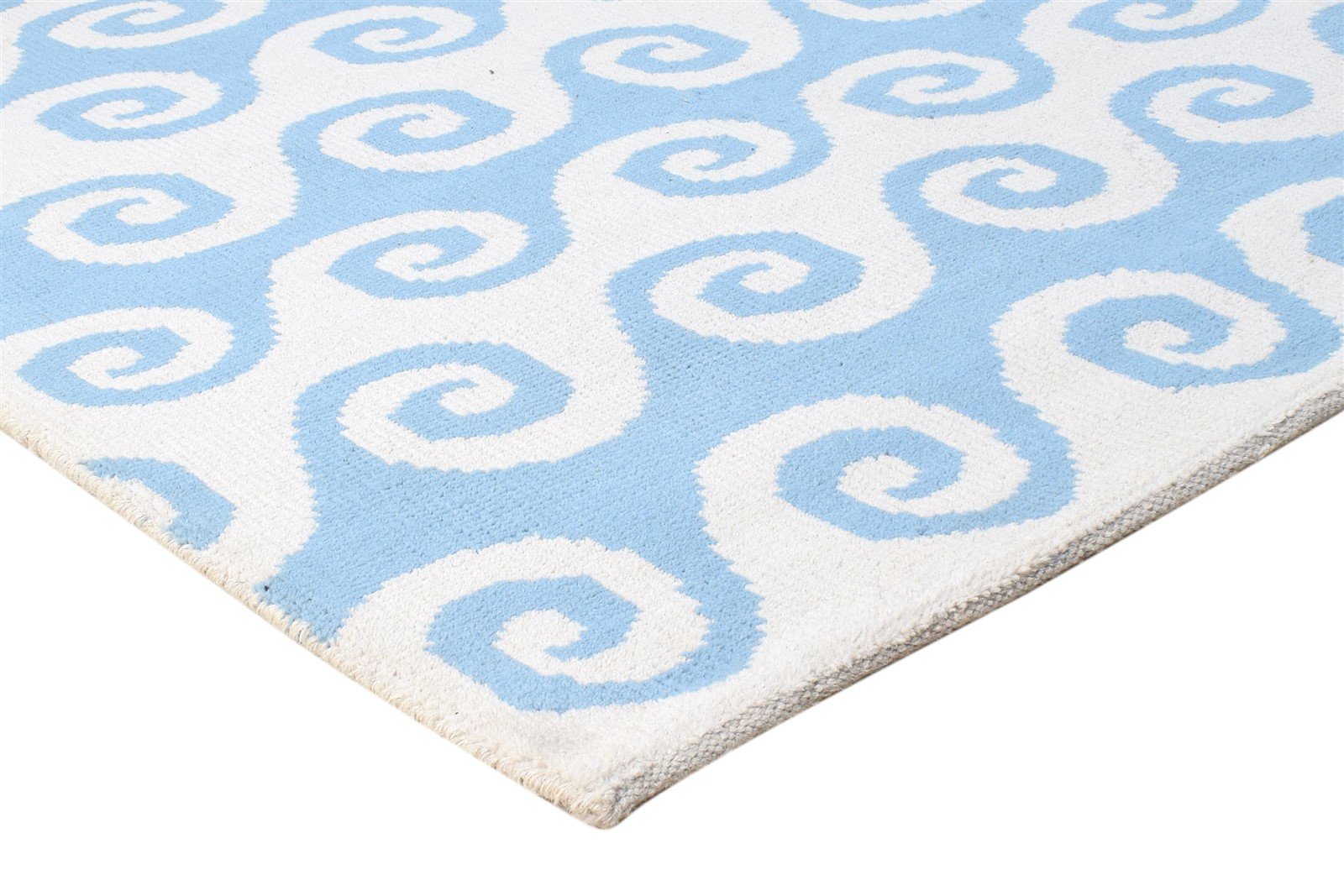 Hand Knotted Blue Wool Rug 5' X 7' Modern Scandinavian Swirls Room Size Carpet