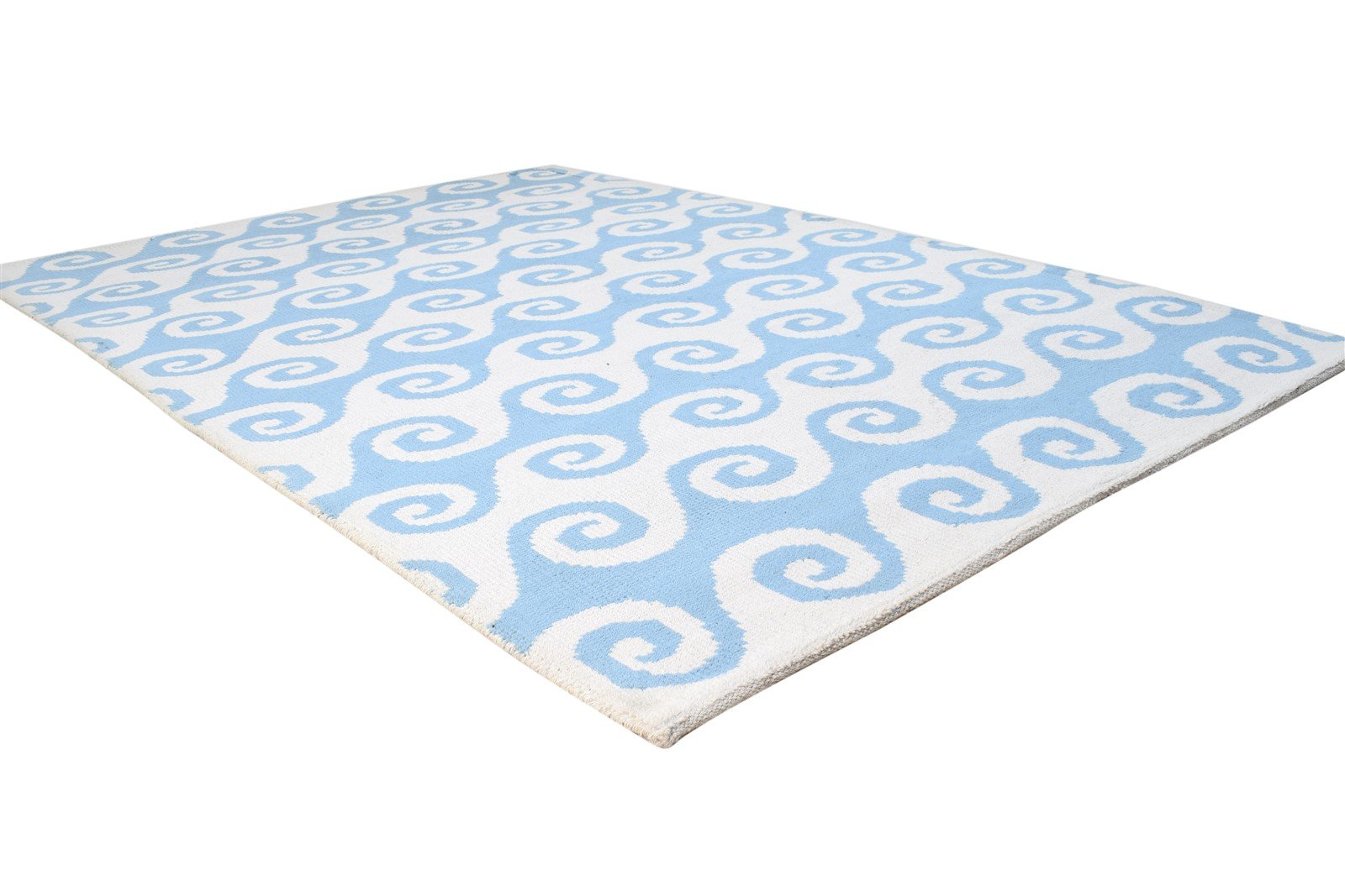 Hand Knotted Blue Wool Rug 5' X 7' Modern Scandinavian Swirls Room Size Carpet