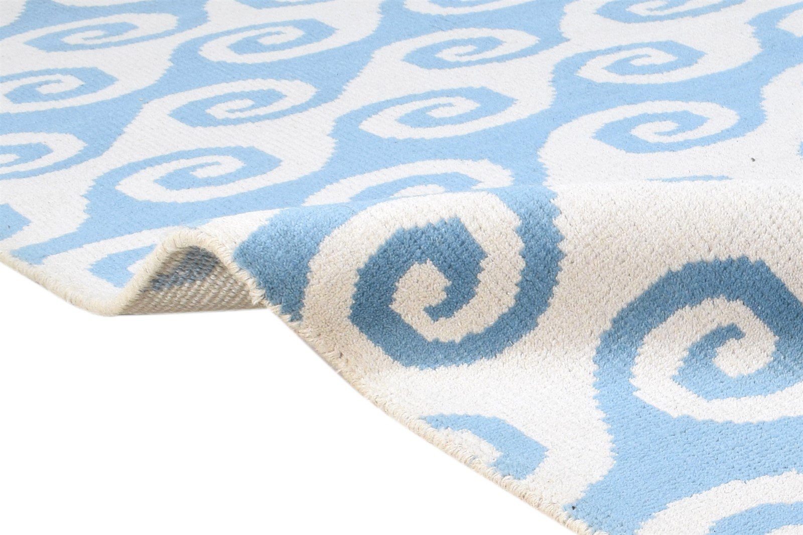 Hand Knotted Blue Wool Rug 5' X 7' Modern Scandinavian Swirls Room Size Carpet