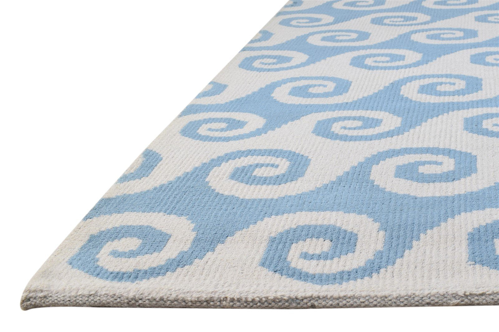 Hand Knotted Blue Wool Rug 5' X 7' Modern Scandinavian Swirls Room Size Carpet