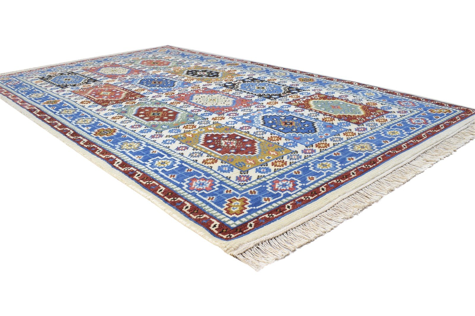 Hand Knotted Blue Wool Rug 5' X 8' Persian Bakhtiari Tribal Room Size Carpet Area Rug