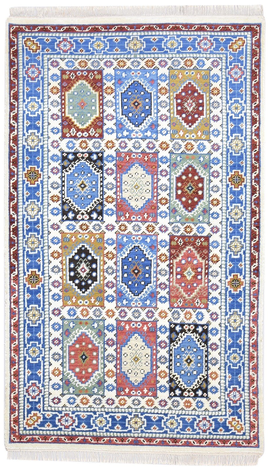 Hand Knotted Blue Wool Rug 5' X 8' Persian Bakhtiari Tribal Room Size Carpet Area Rug