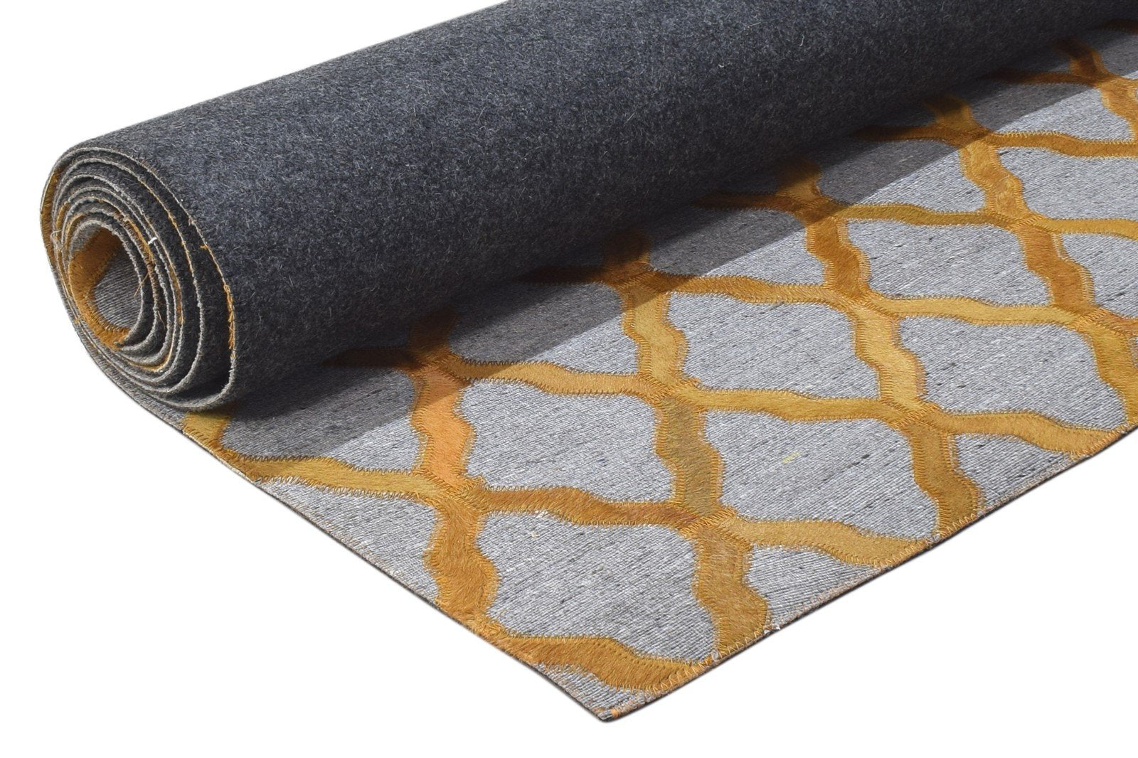 Hand Woven Gold Leather / Cotton Rug 3X9 Modern Moroccan Trellis Room Size Area Rug