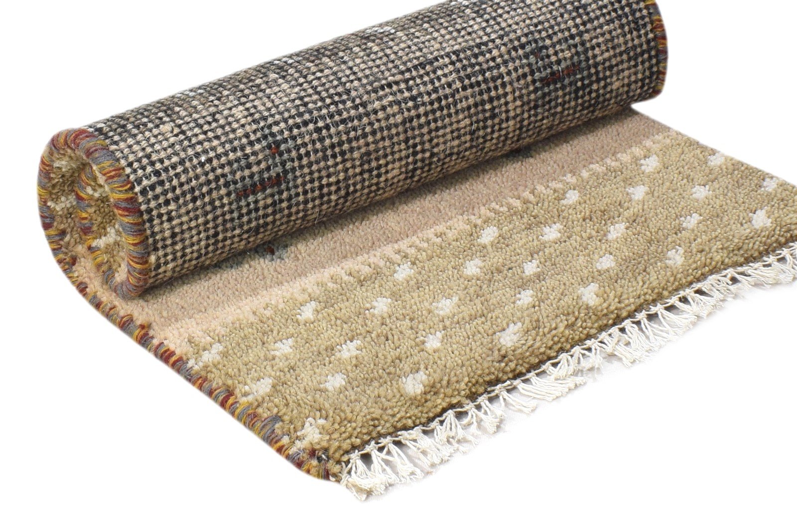 100% Wool Sand Rug 1' X 2' Tribal Hand Knotted Gabbeh Southwestern Small Carpet