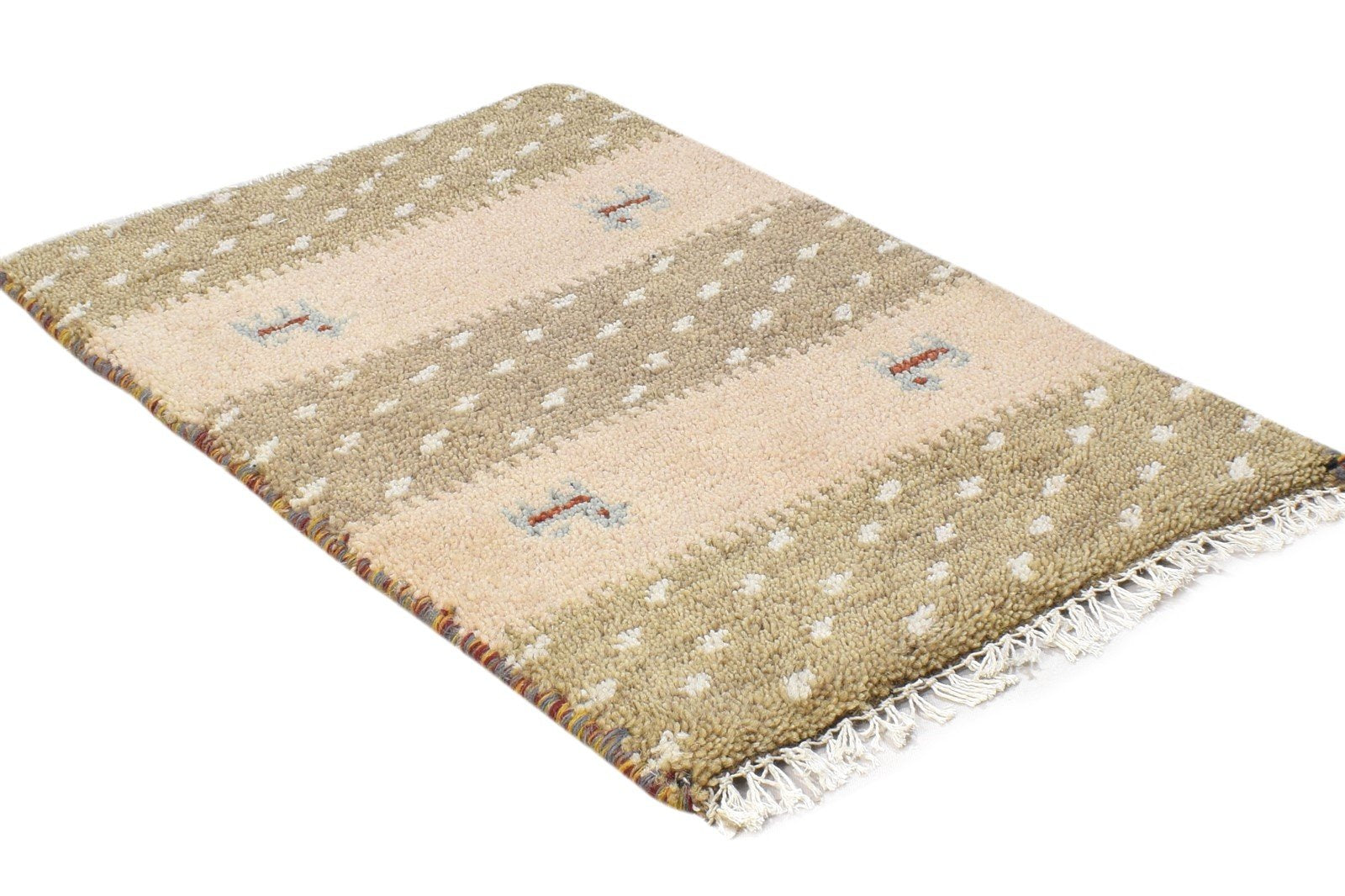 100% Wool Sand Rug 1' X 2' Tribal Hand Knotted Gabbeh Southwestern Small Carpet