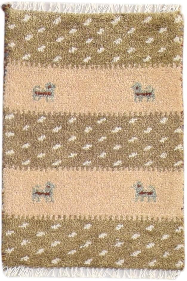 100% Wool Sand Rug 1' X 2' Tribal Hand Knotted Gabbeh Southwestern Small Carpet