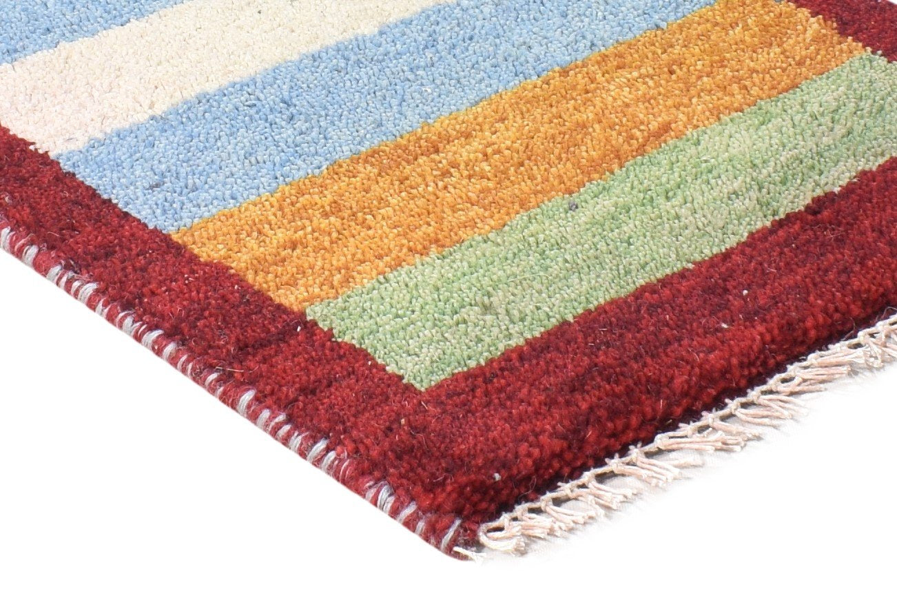 Hand Knotted Multi Color Wool Rug 1X2 Tribal Gabbeh Southwestern Small Carpet Area Rug