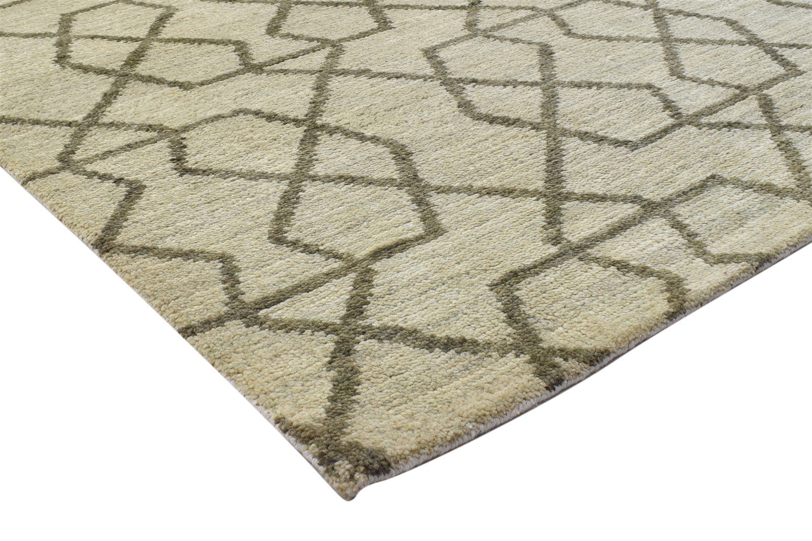 Beige Wool Rug 5' X 8' Modern Hand Knotted Moroccan Geometric Room Size Carpet Area Rug